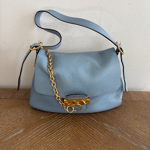 Mulberry England Mini Keeley Shoulder Handbag Med Blue Gold Chain - Picture 1 of 8
